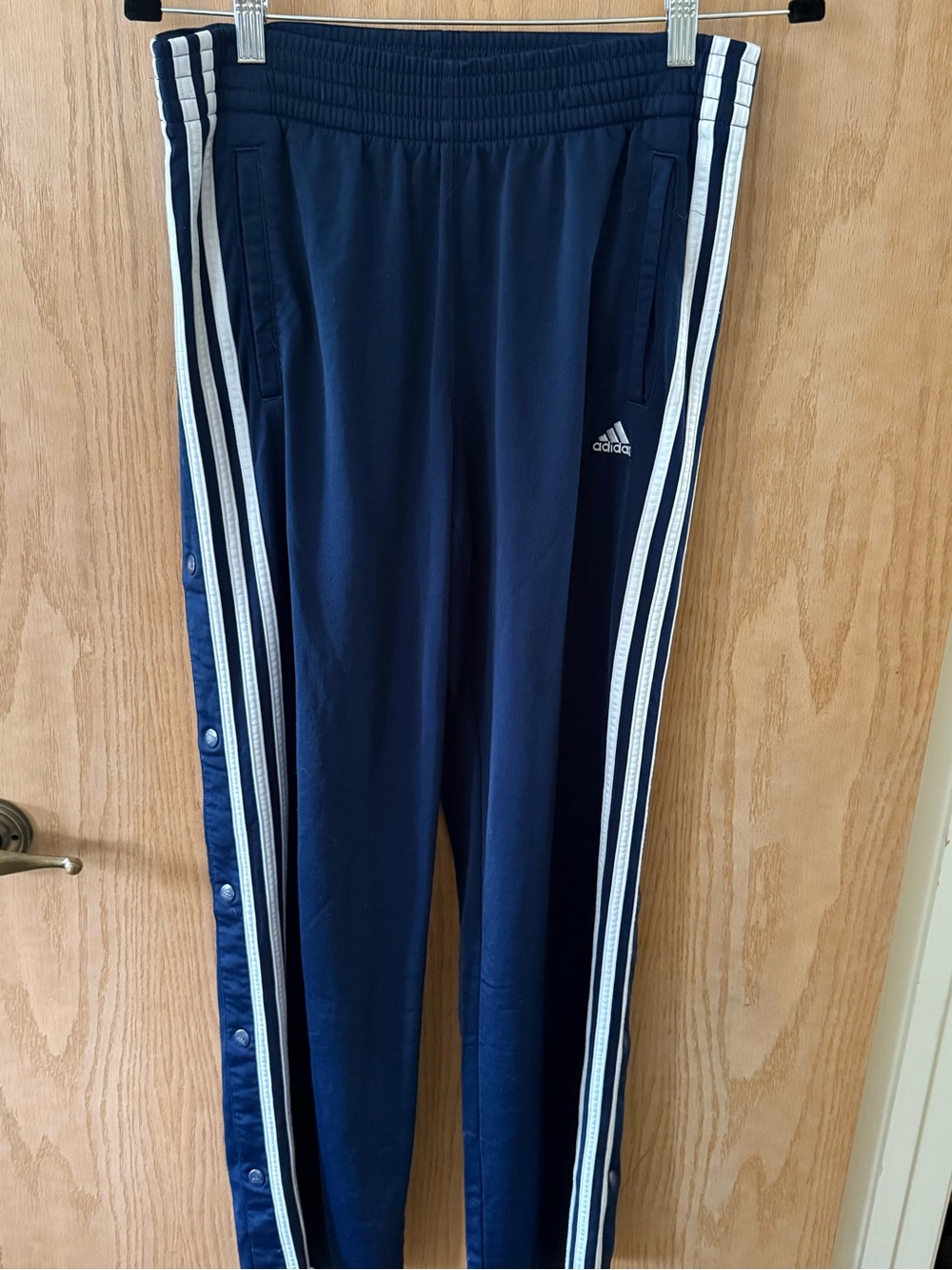 Adidas Navy Blue Track Pants with White Side Stripes Vintage Y2k